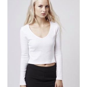 Topshop white crop long sleeve shirt